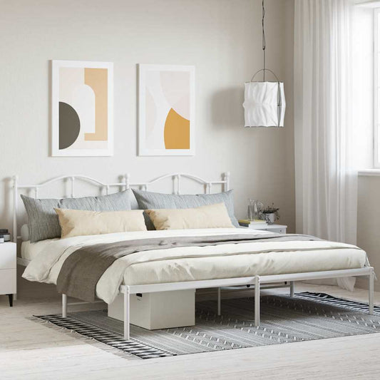 Metal Bed Frame without Mattress with Headboard White 200x200cm