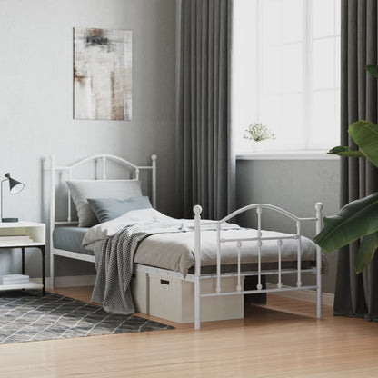Metal Bed Frame without Mattress with Footboard White 80x200cm