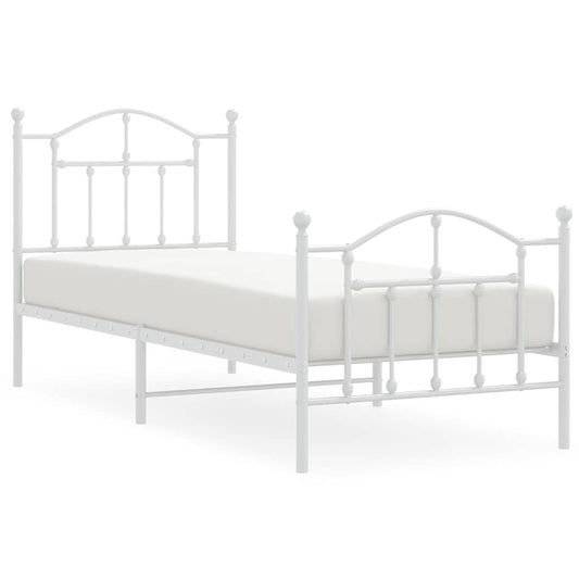 Metal Bed Frame without Mattress with Footboard White 90x190cm
