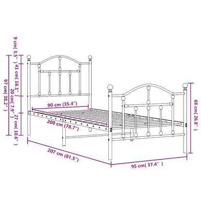 Metal Bed Frame without Mattress with Footboard White 90x200cm