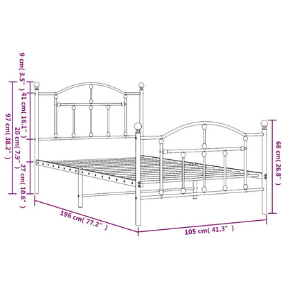 Metal Bed Frame without Mattress with Footboard White 100x190cm
