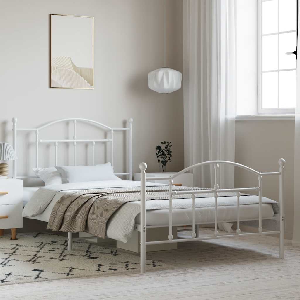 Metal Bed Frame without Mattress with Footboard White 100x200cm