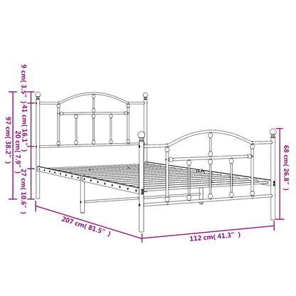 Metal Bed Frame without Mattress with Footboard White 107x203cm