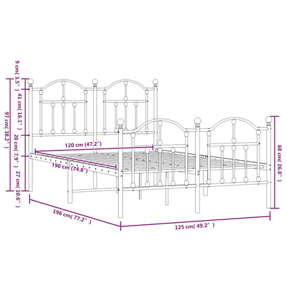 Metal Bed Frame without Mattress with Footboard White 120x190cm