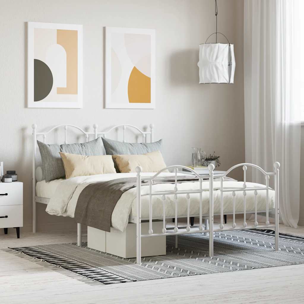 Metal Bed Frame without Mattress with Footboard White 120x190cm