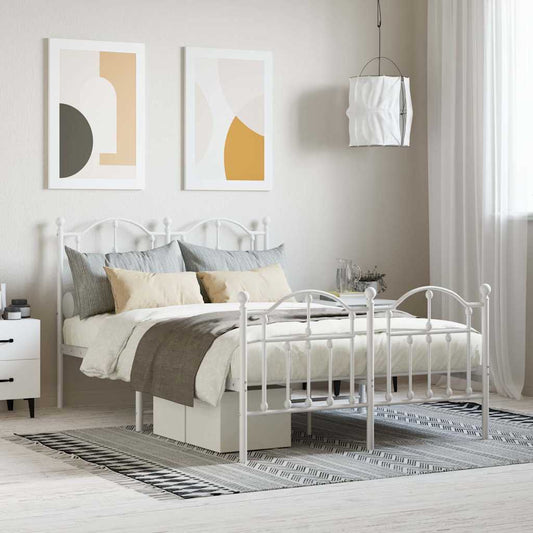Metal Bed Frame without Mattress with Footboard White 120x200cm
