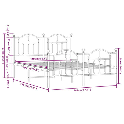 Metal Bed Frame without Mattress with Footboard White 140x190cm