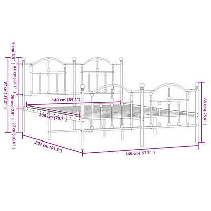 Metal Bed Frame without Mattress with Footboard White 140x200cm