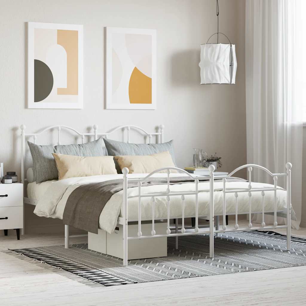 Metal Bed Frame without Mattress with Footboard White 140x200cm
