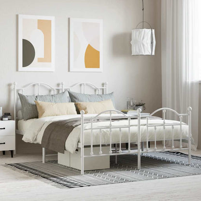 Metal Bed Frame without Mattress with Footboard White 140x200cm