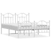 Metal Bed Frame without Mattress with Footboard White 150x200cm