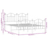 Metal Bed Frame without Mattress with Footboard White 150x200cm