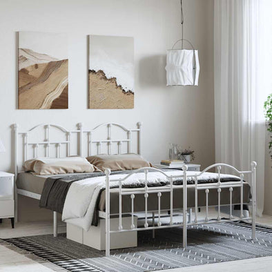 Metal Bed Frame without Mattress with Footboard White 150x200cm