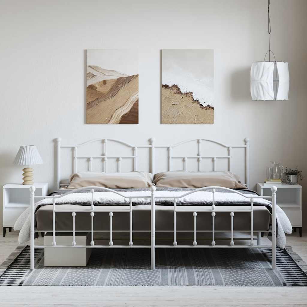 Metal Bed Frame without Mattress with Footboard White 193x203cm