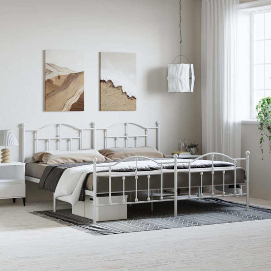 Metal Bed Frame without Mattress with Footboard White 193x203cm