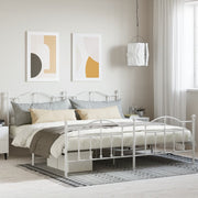 Metal Bed Frame without Mattress with Footboard White 193x203cm