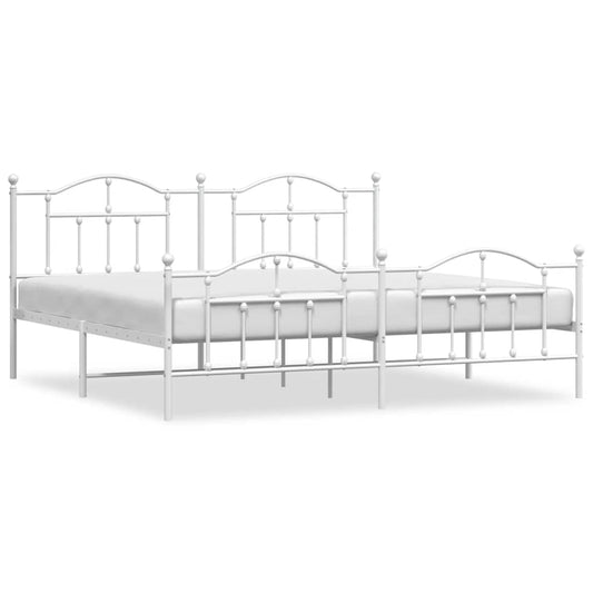 Metal Bed Frame without Mattress with Footboard White 200x200cm