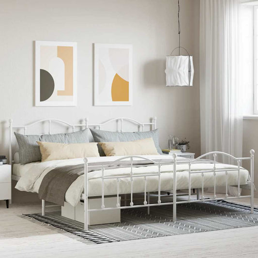 Metal Bed Frame without Mattress with Footboard White 200x200cm