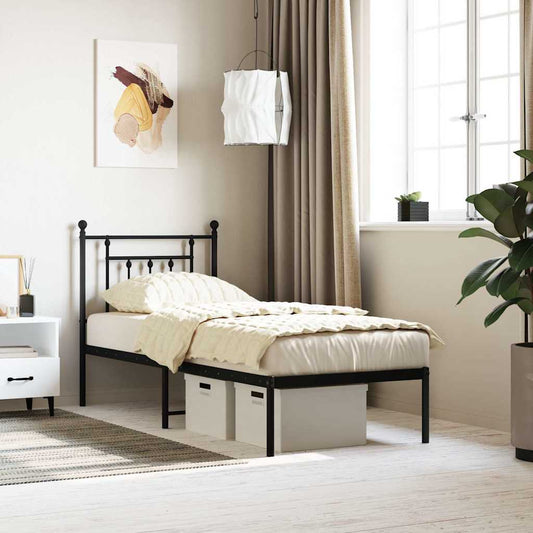 Metal Bed Frame without Mattress with Headboard Black 75x190cm