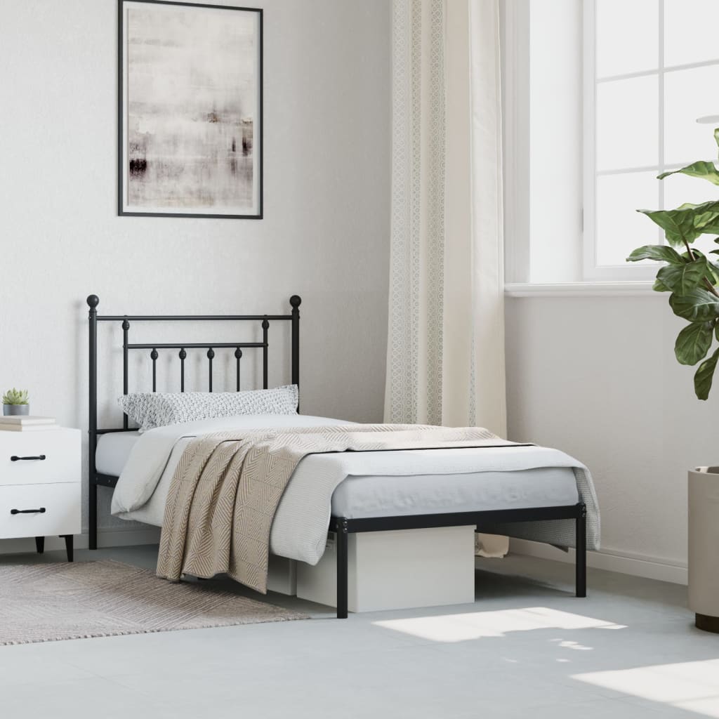 Metal Bed Frame without Mattress with Headboard Black 80x200cm