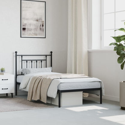 Metal Bed Frame without Mattress with Headboard Black 80x200cm