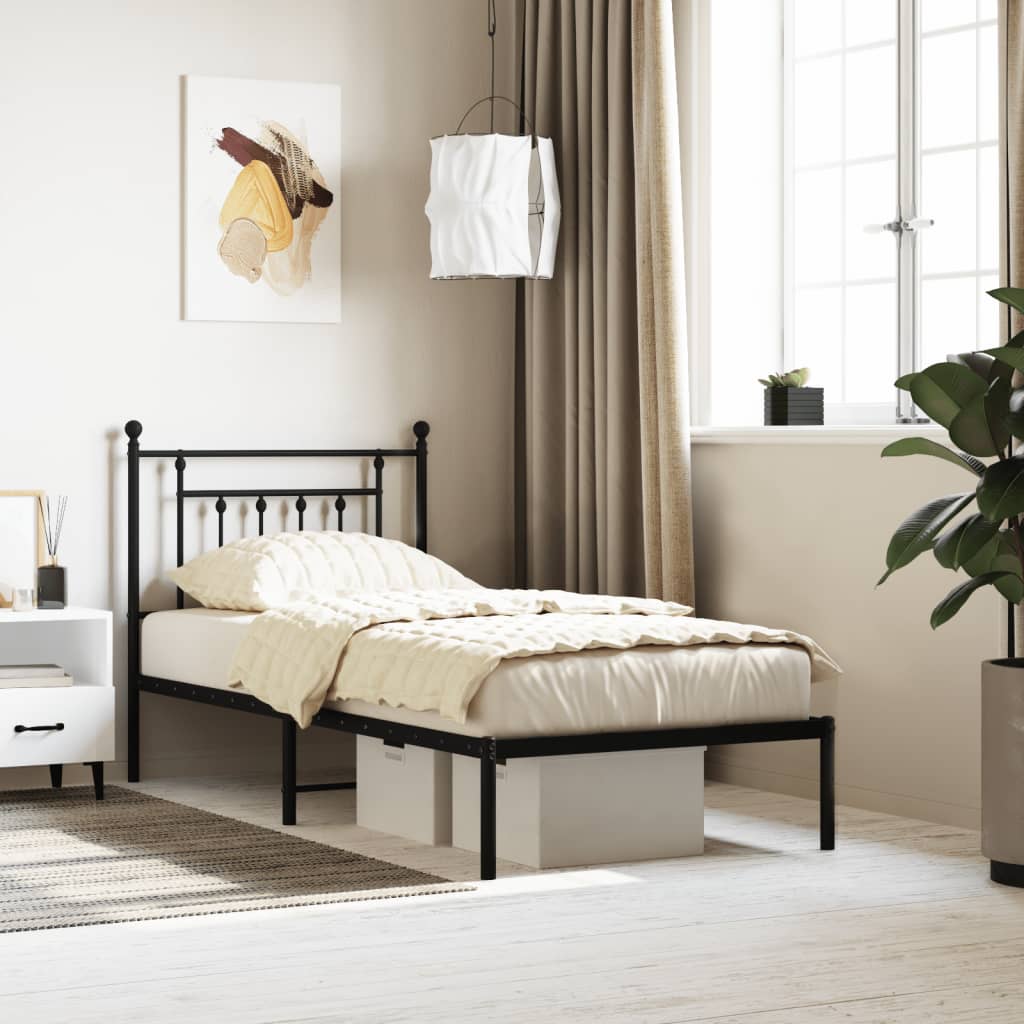 Metal Bed Frame without Mattress with Headboard Black 80x200cm