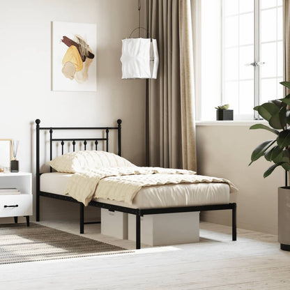 Metal Bed Frame without Mattress with Headboard Black 80x200cm