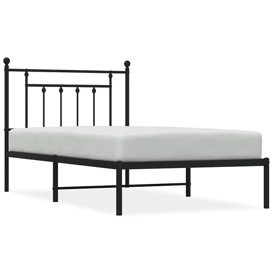 Metal Bed Frame without Mattress with Headboard Black 100x190cm