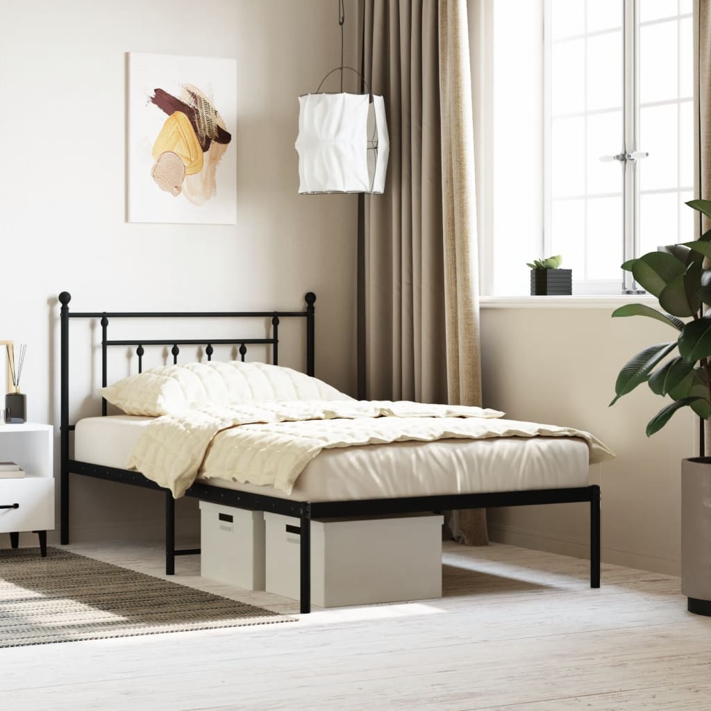 Metal Bed Frame without Mattress with Headboard Black 107x203cm