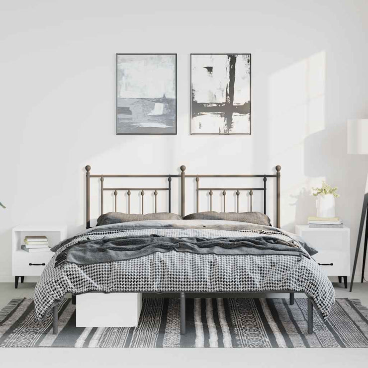 Metal Bed Frame with Headboard Black 135x190 cm Double