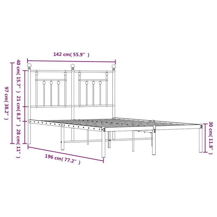 Metal Bed Frame with Headboard Black 135x190 cm Double