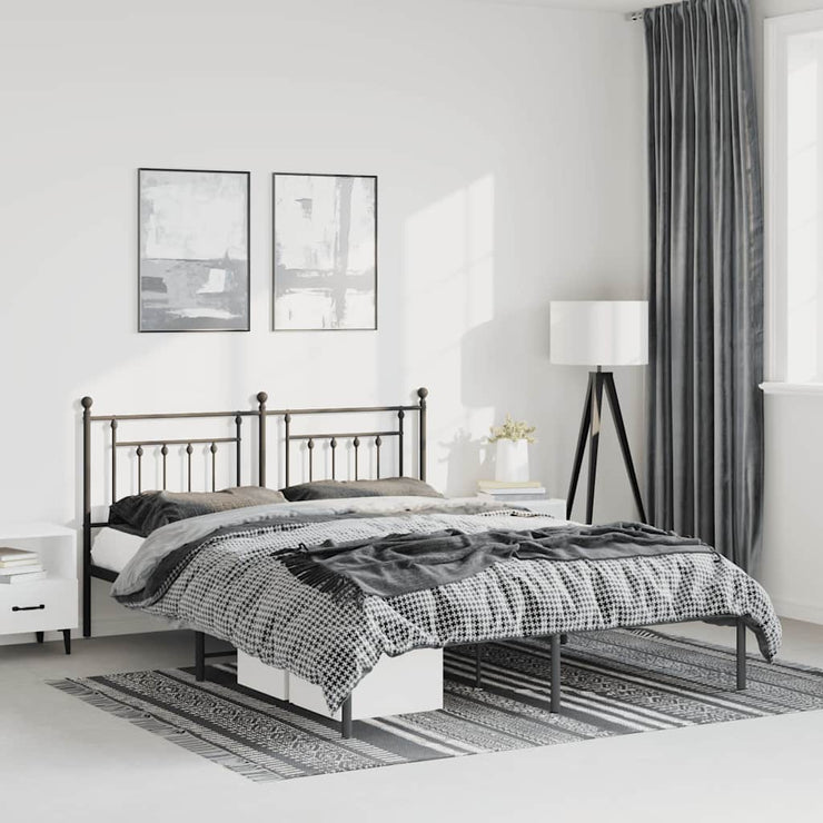 Metal Bed Frame with Headboard Black 135x190 cm Double