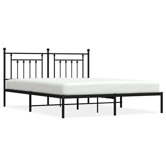 Metal Bed Frame without Mattress with Headboard Black 183x213cm