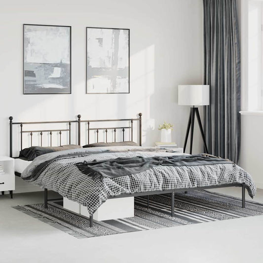 Metal Bed Frame without Mattress with Headboard Black 183x213cm