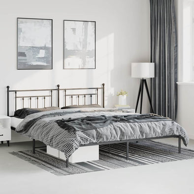 Metal Bed Frame without Mattress with Headboard Black 183x213cm