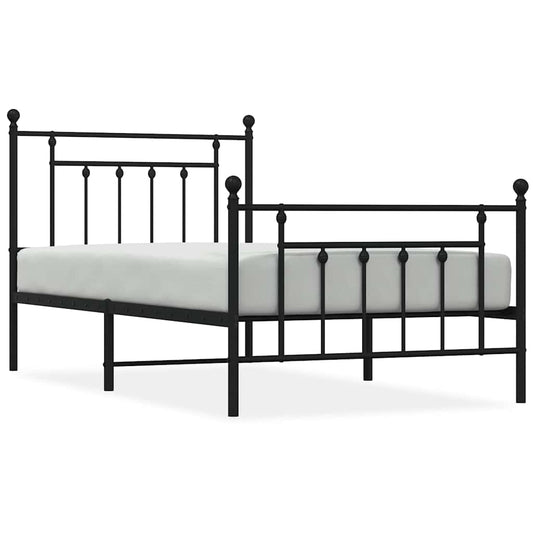 Metal Bed Frame without Mattress with Footboard Black 100x190cm
