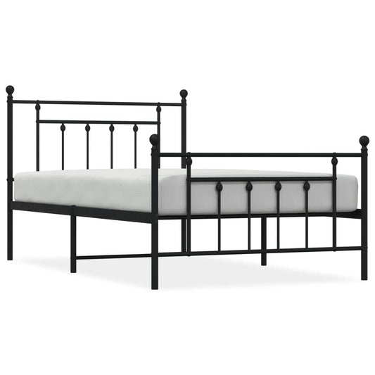 Metal Bed Frame without Mattress with Footboard Black 107x203cm