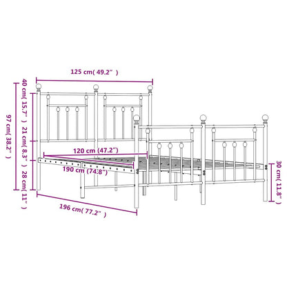 Metal Bed Frame without Mattress with Footboard Black 120x190cm