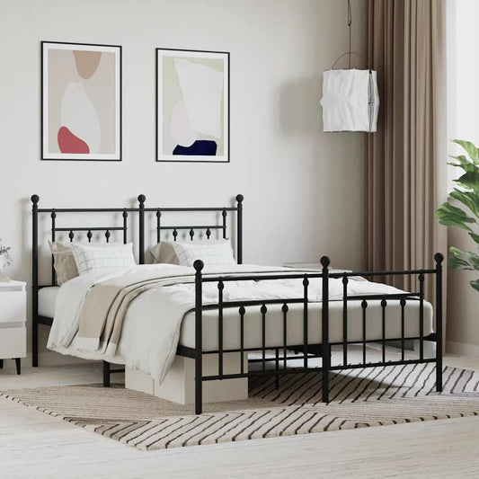 Metal Bed Frame without Mattress with Footboard Black 140x190cm