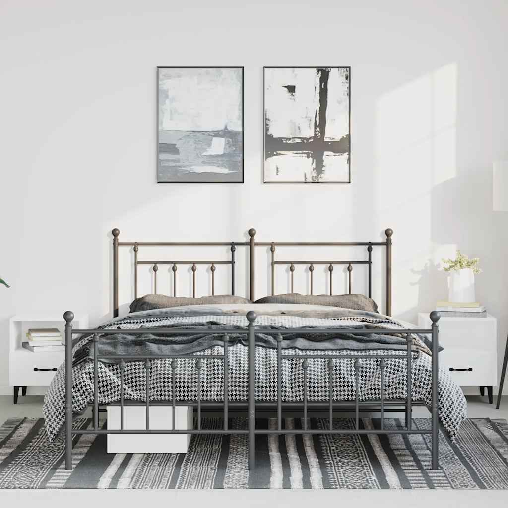 Metal Bed Frame without Mattress with Footboard Black 150x200cm