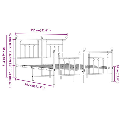 Metal Bed Frame without Mattress with Footboard Black 150x200cm