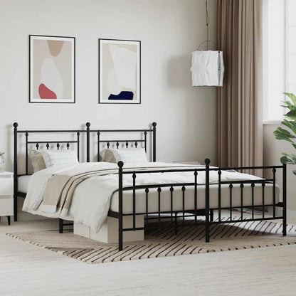 Metal Bed Frame without Mattress with Footboard Black 160x200cm