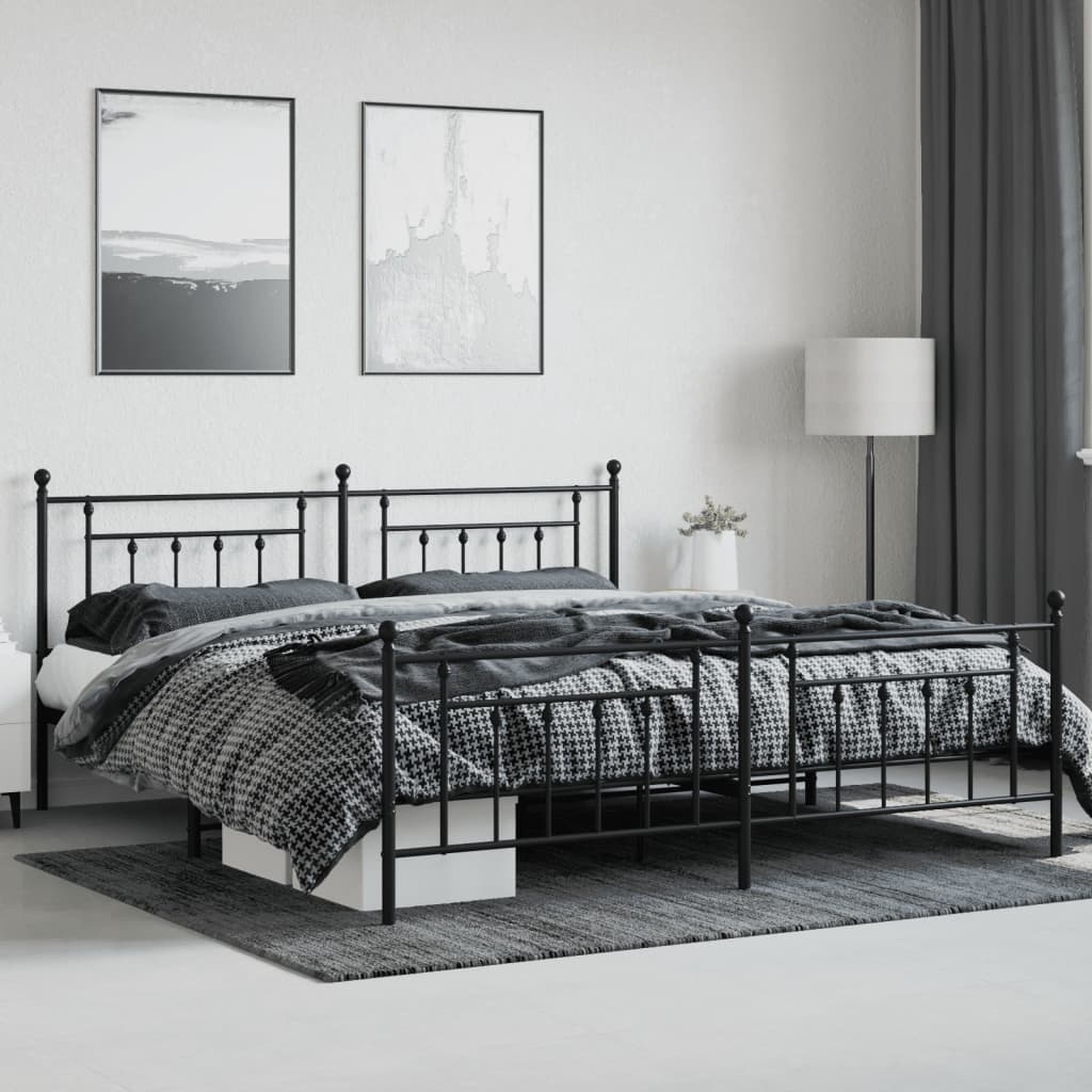 Bed Frame | Black | Powder-Coated Steel | 200x200 cm | Bed Frame