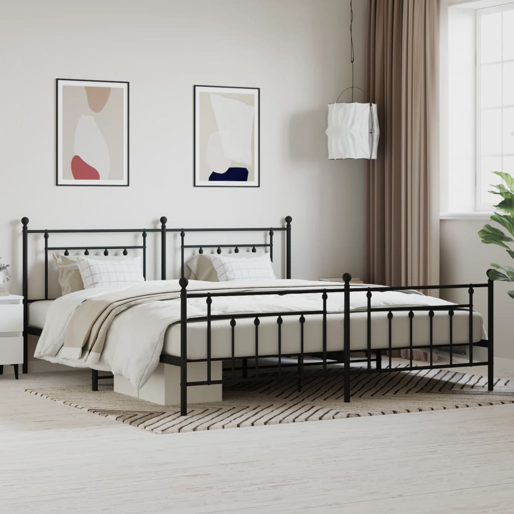 Bed Frame | Black | Powder-Coated Steel | 200x200 cm | Bed Frame