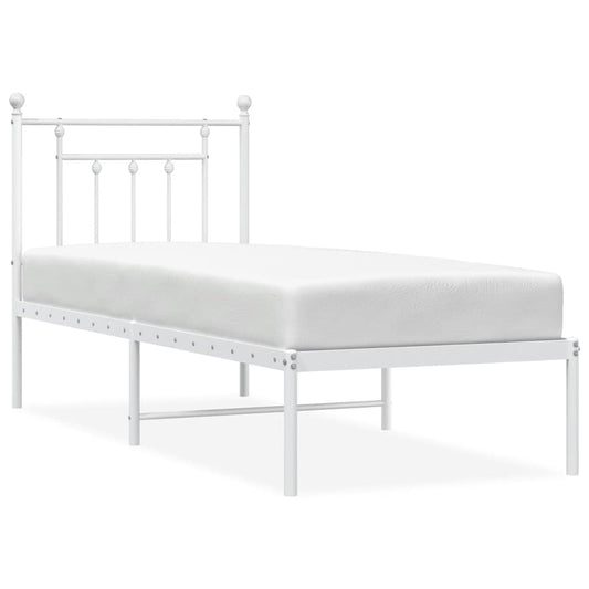 Metal Bed Frame without Mattress with Headboard White 75x190cm