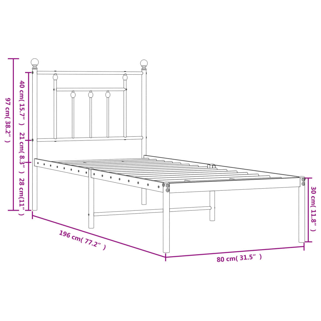 Bed Frame | White | Powder-Coated Steel | Small Single | Bed Frame