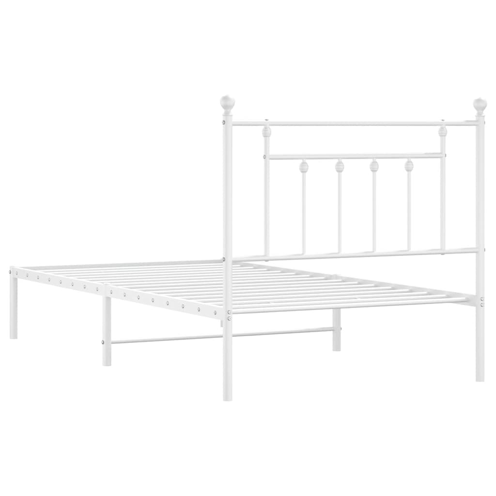 Metal Bed Frame without Mattress with Headboard White 100x190cm