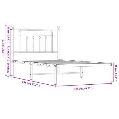 Metal Bed Frame without Mattress with Headboard White 100x190cm