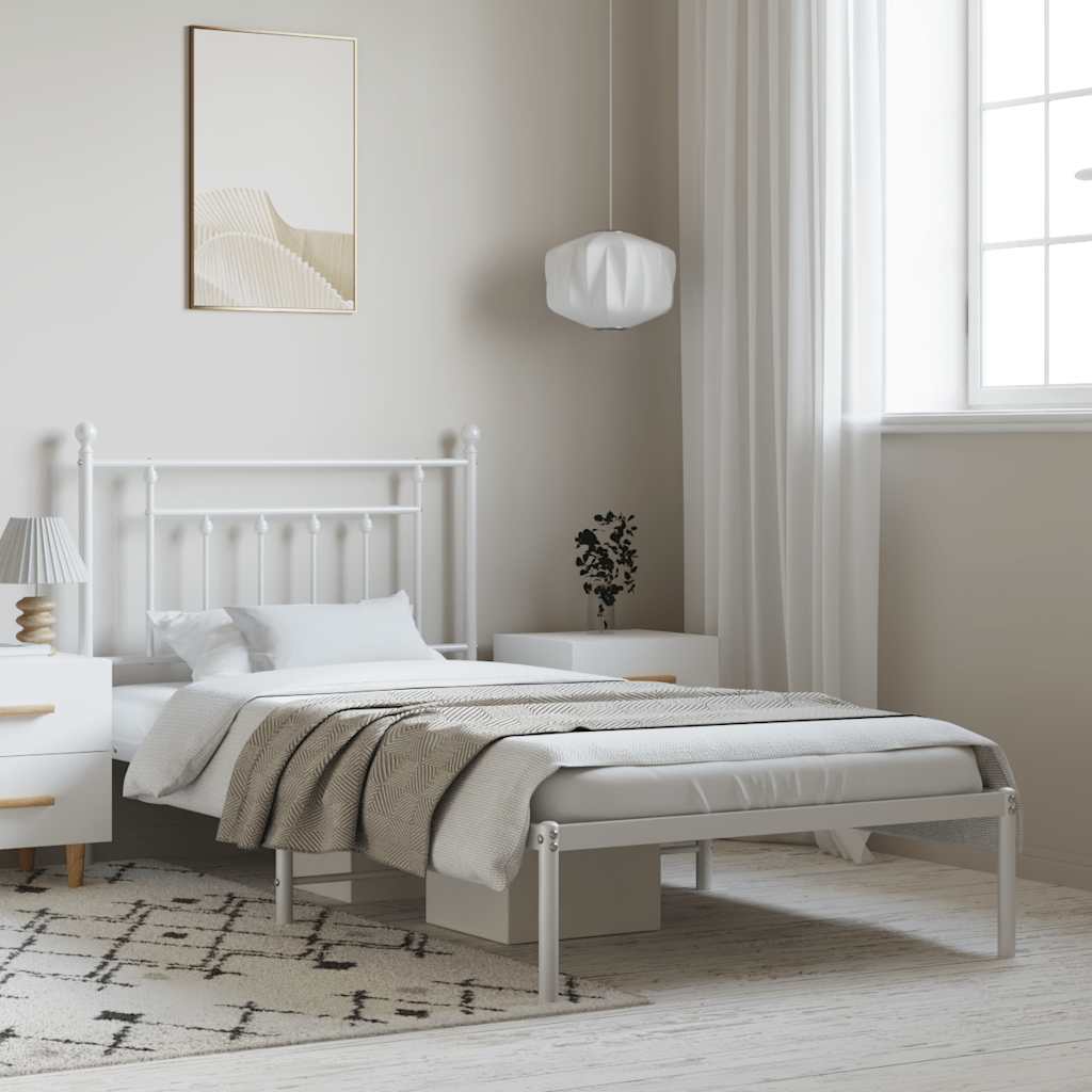 Metal Bed Frame without Mattress with Headboard White 100x190cm