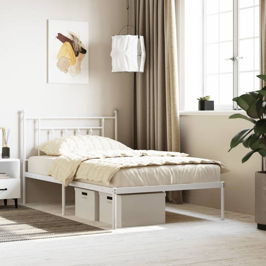 Metal Bed Frame without Mattress with Headboard White 107x203cm